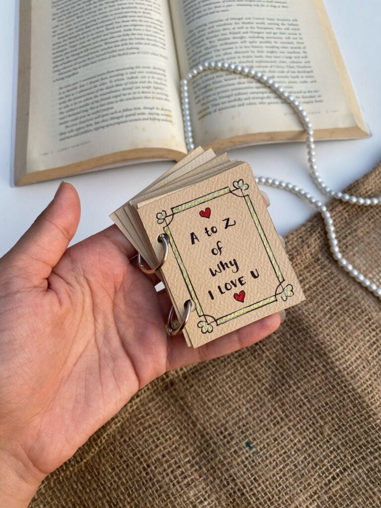 Small handmade miniature book titled A to Z of Why I Love U